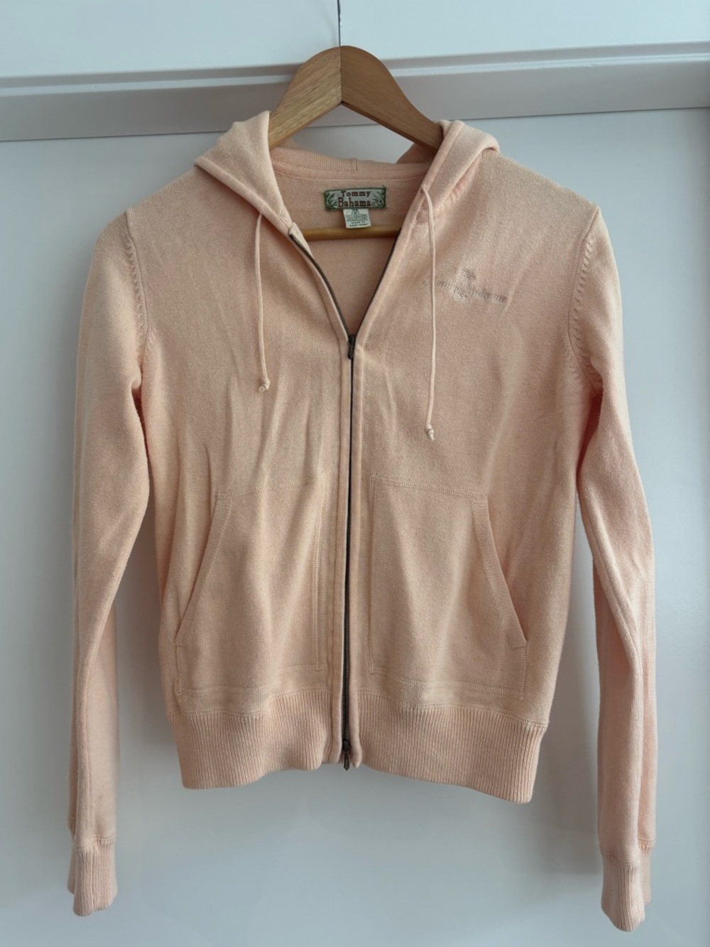 Vintage Tommy Bahama Cashmere Blend Peach Zip-Front Hooded Cardigan